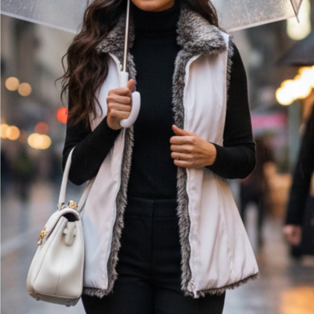 Chic Women's Faux Fur Vest in Gray with zipper - Picture 9 of 12
